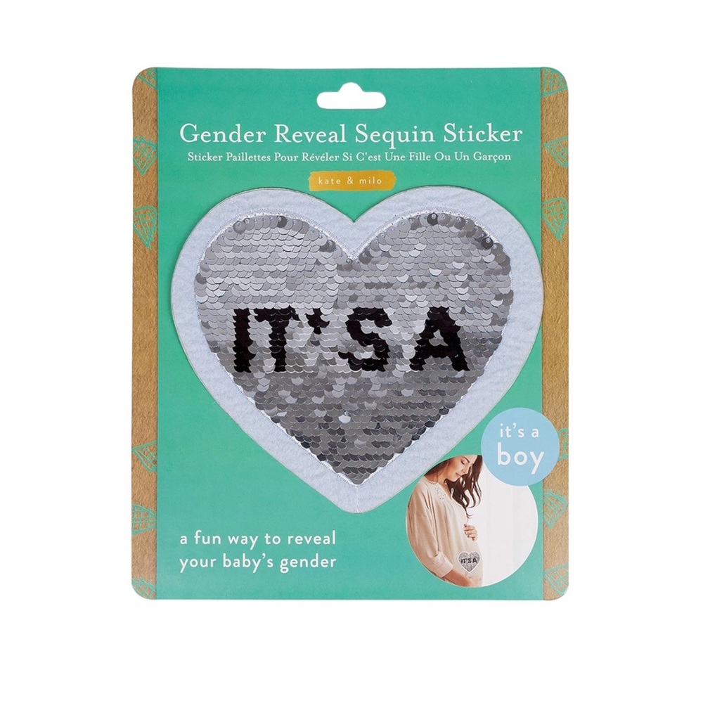 Kate & Milo Gender Reveal Sequins Sticker, It's a Boy, Double sided